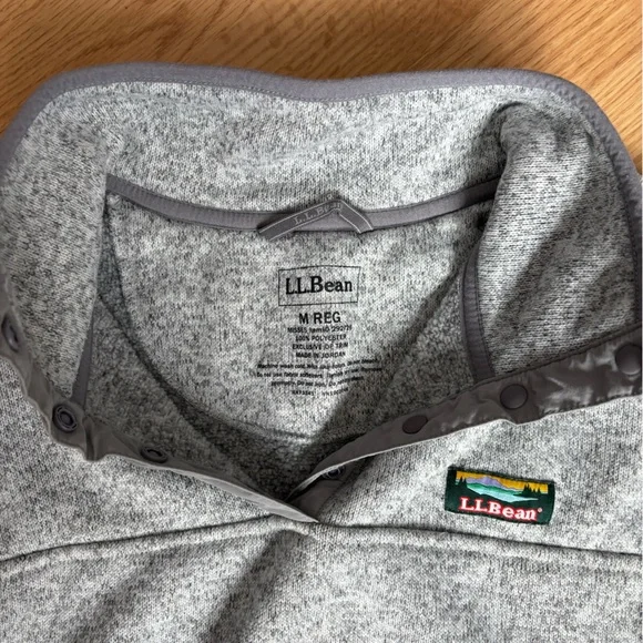 L.L. Bean Heather Gray Sweater Fleece Snap Pullover - Picture 3 of 6